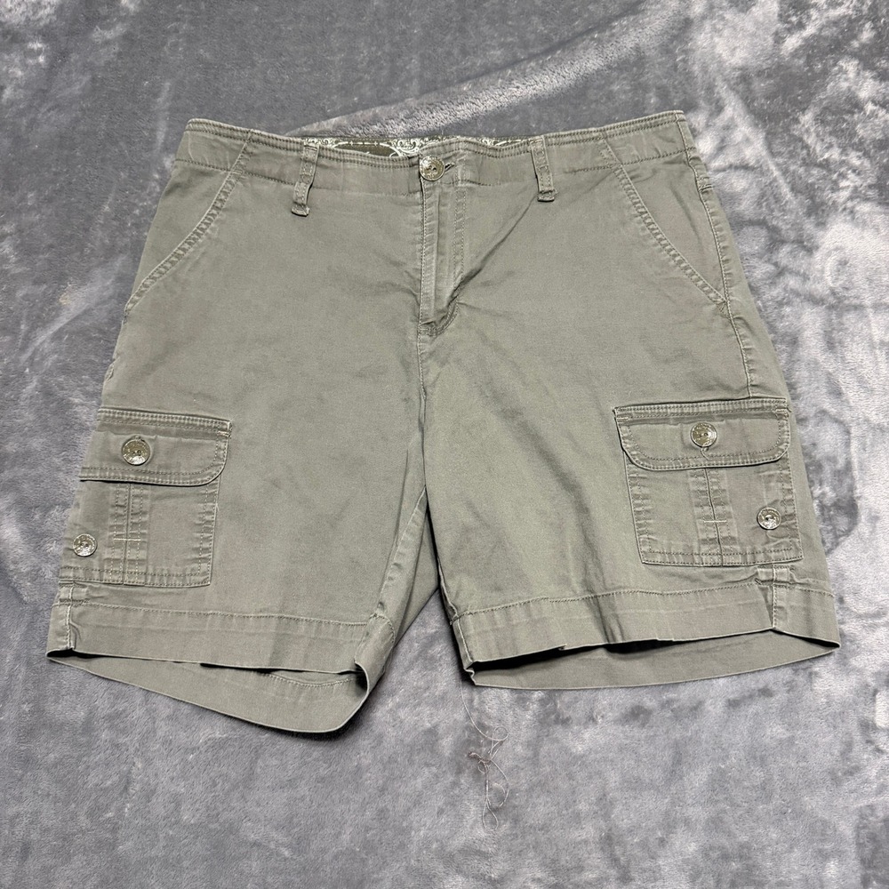 Gloria Vanderbilt Shauna Cargo Shorts Olive Green Utility Stretch Size 10